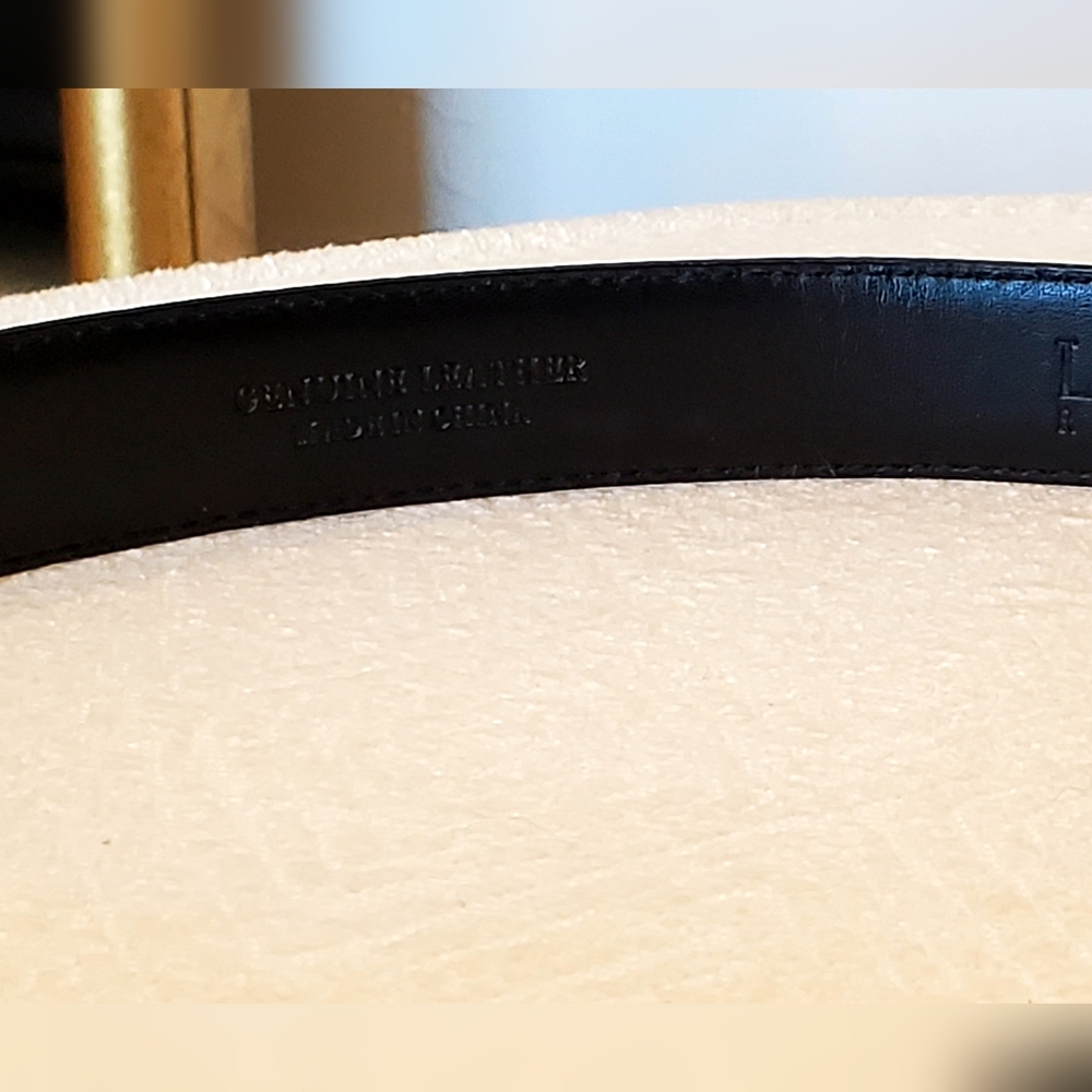 Ralph Lauren Black Leather Silver Monogram Buckle Silver Grommet Belt Lg EUC - Picture 10 of 16